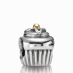 Pandora Retired Silver and Gold Cupcake Charm